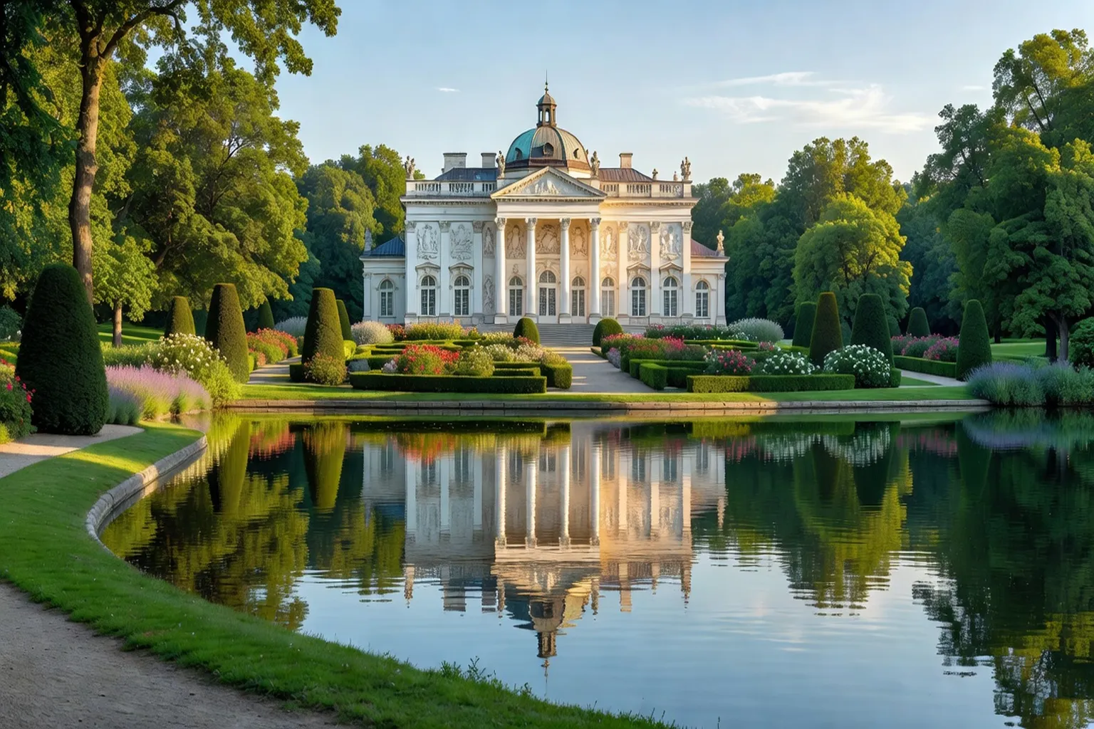 Palais de l'île de Łazienki à Varsovie, reflet dans le lac