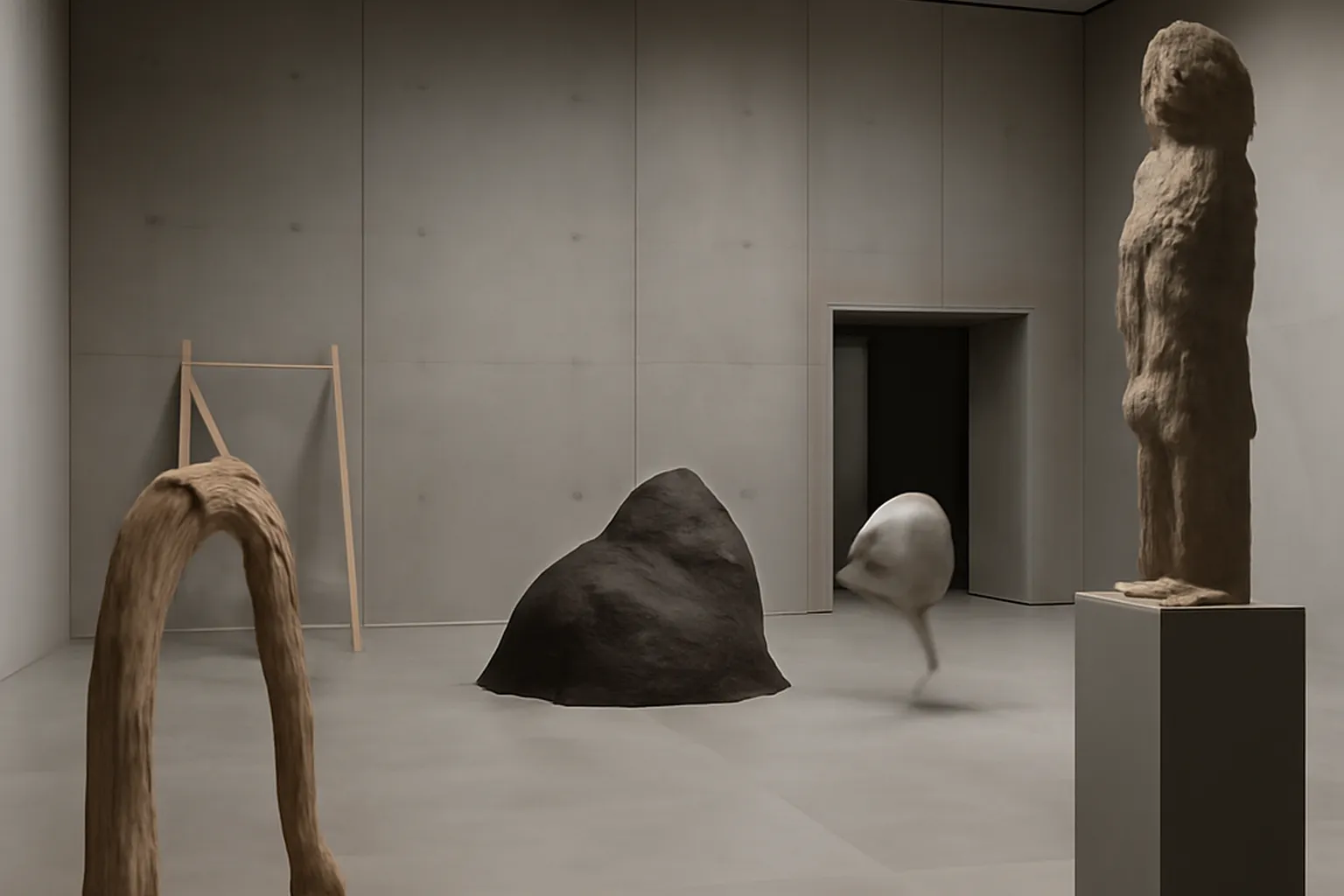 Salle d'exposition du Musée d'Art Moderne de Varsovie avec sculptures contemporaines
