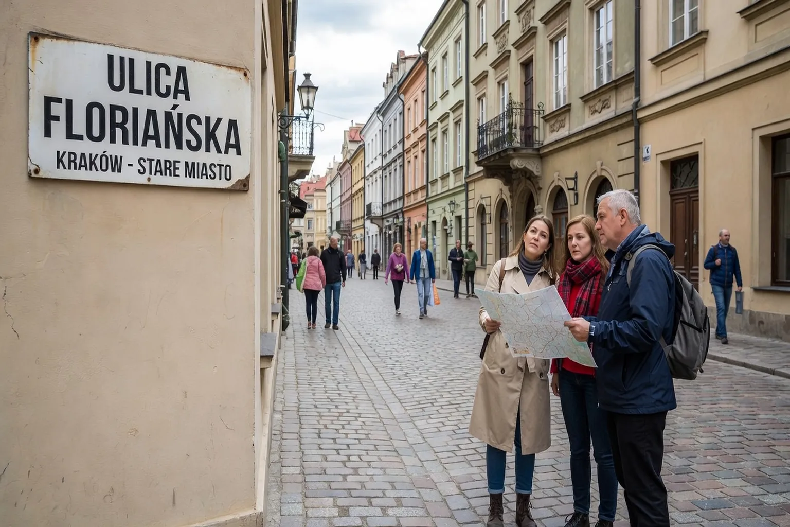 Panneau de signalisation polonais, rue piétonne Cracovie
