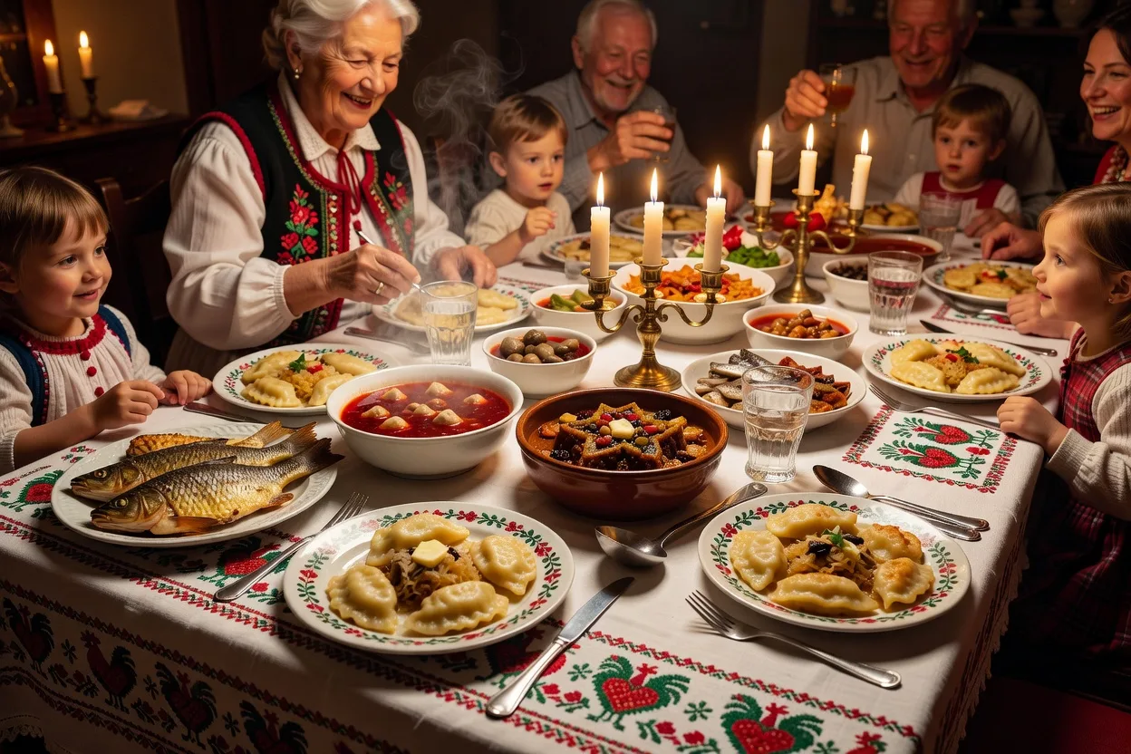 Table de Noël silésienne avec le dessert traditionnel moczka