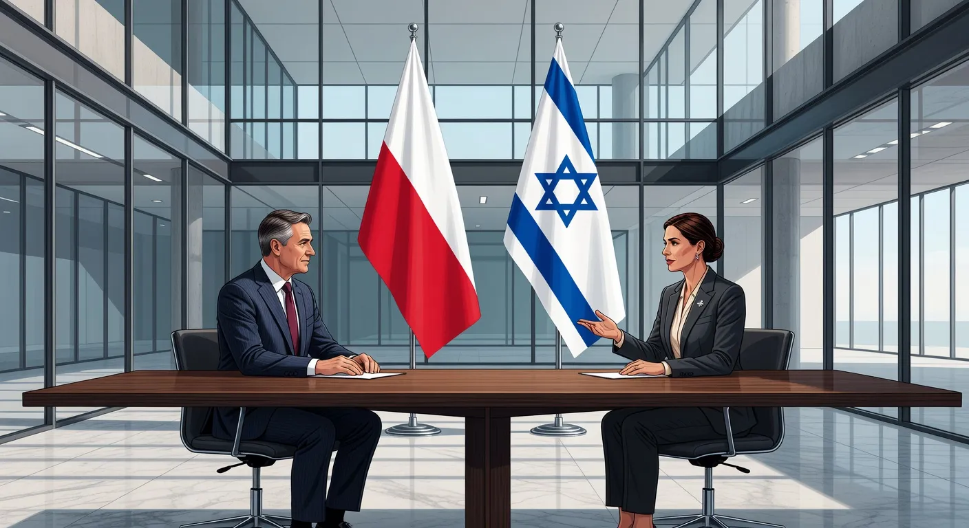 Rencontre diplomatique Pologne-Israël, drapeaux des deux nations, 2026